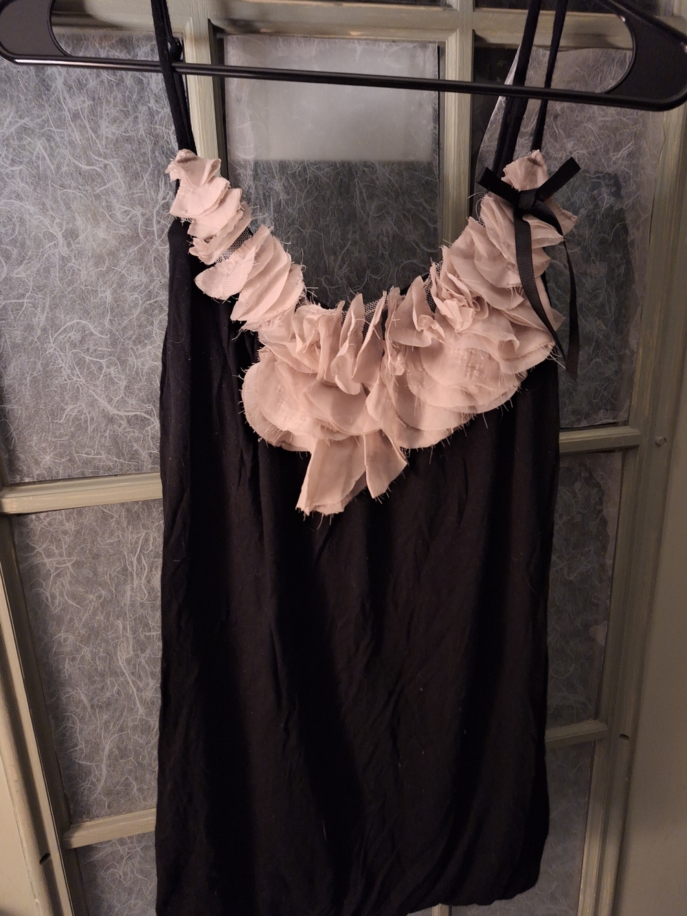 Studio Y Black Slip with Blush-Rose Ruffle Detail